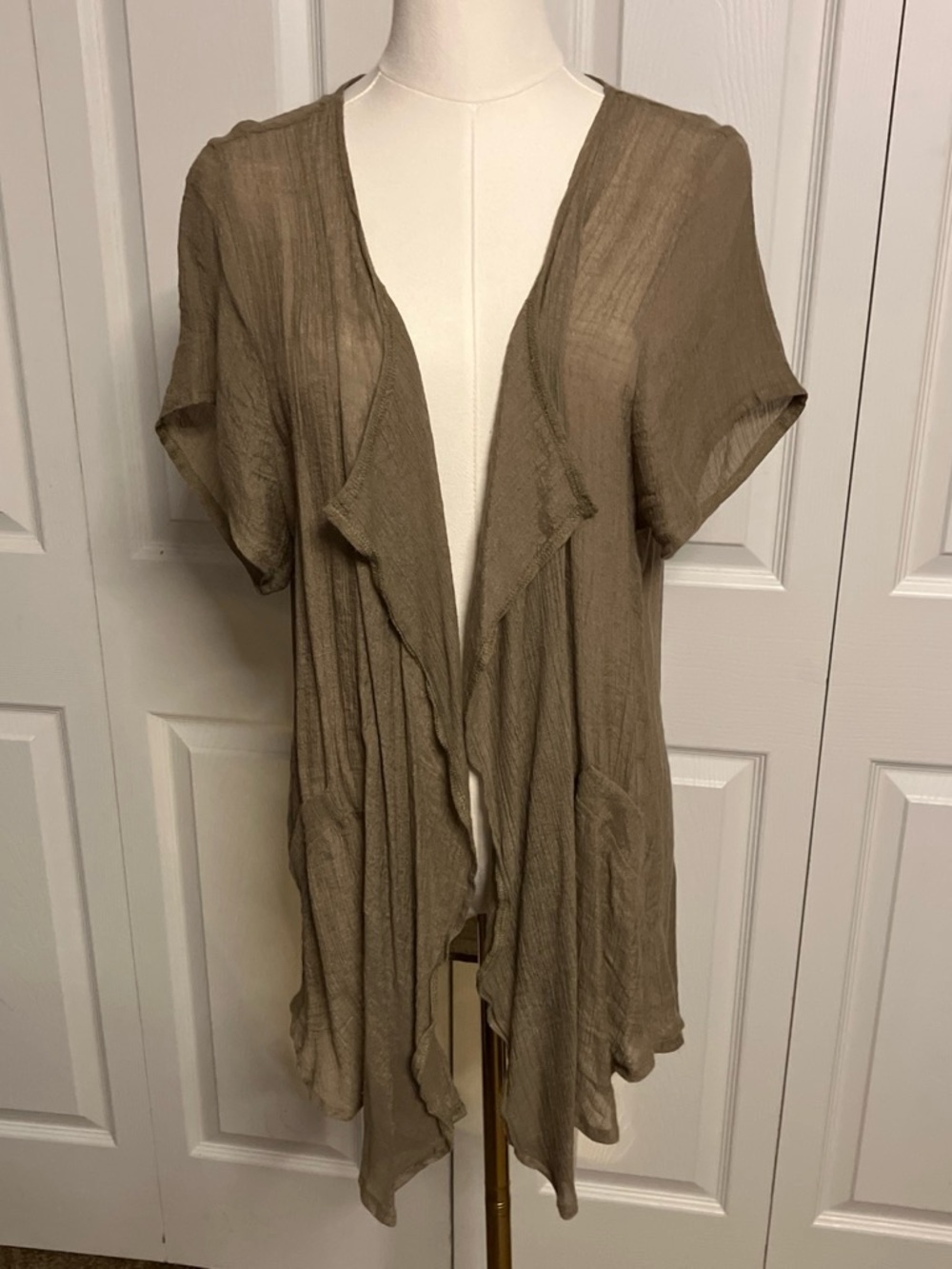 Lightweight Taupe Open-Front Women's Duster Jacket